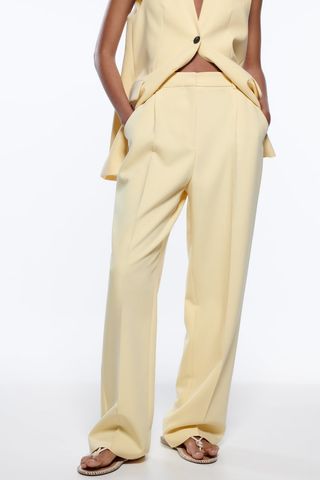 Zara + Mid-Rise Straight Leg Trousers