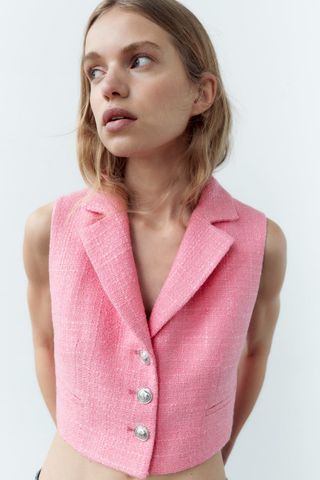 Zara + Textured Cropped Waistcoat