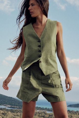 Zara + Tailored Linen Waistcoat