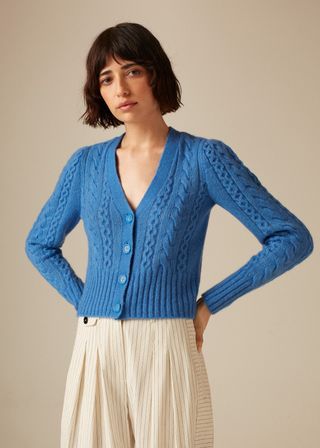 Me+Em + Cashmere Silk Cable Knit Crop Cardigan