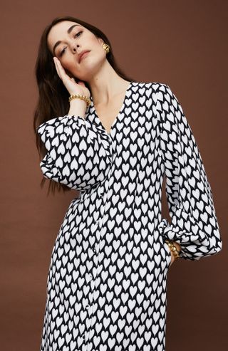 Phoebe Grace + Sue Buttoned Front Dress in Black and White Heart