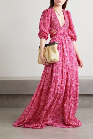 Miguelina + Farrah Smocked Open-Back Floral-Print Cotton-Voile Maxi Dress