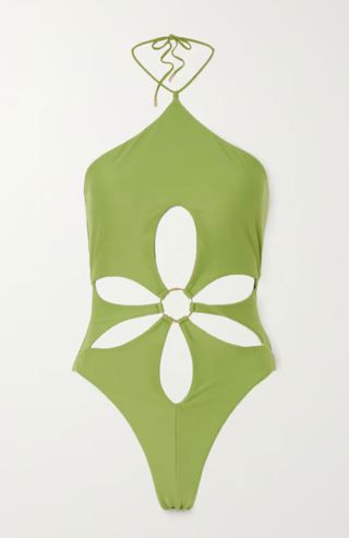 Cult Gaia + Aster Embellished Cutout Recycled Halterneck Swimsuit