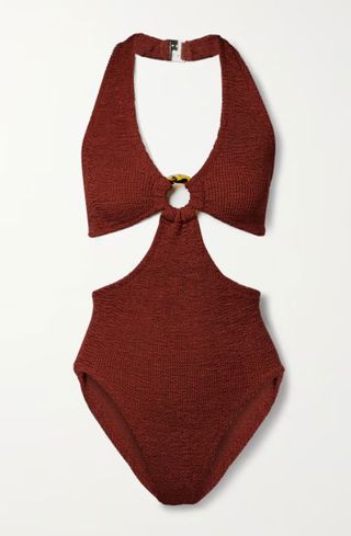 Hunza G + + Net Sustain Ursula Cutout Metallic Seersucker Swimsuit