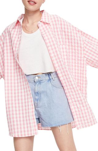 Topshop + Textured Gingham Oversize Blouse