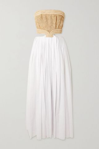 Gabriela Hearst + Kai Strapless Cutout Bamboo Raffia and Cotton-Voile Maxi Dress