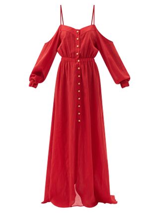 Balmain + Cutout-Shoulder Cotton-Voile Maxi Dress