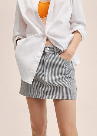 Mango + Striped Denim Miniskirt