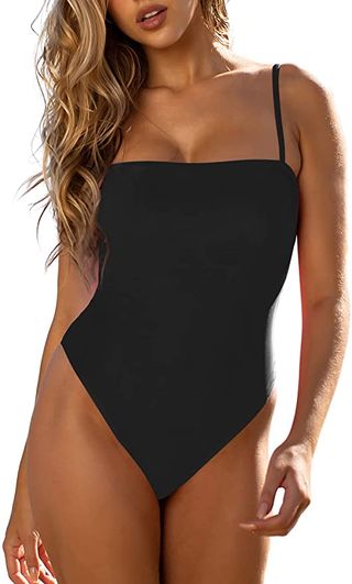 Relleciga + High Cut Bandeau One Piece Swimsuit With Adjustable Straps