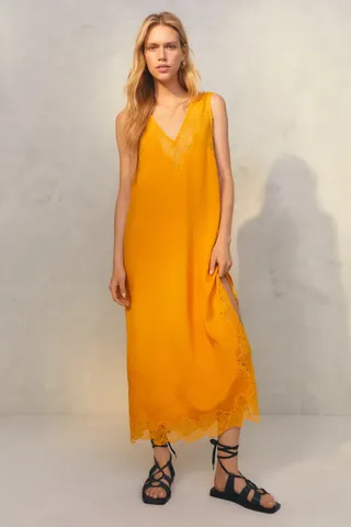 H&M + Lace-Detail Satin Dress