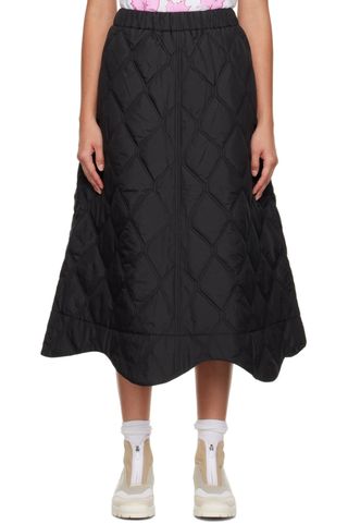 Ganni + Black Quilted Midi Skirt