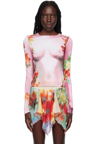 Jean Paul Gaultier + Pink The Pink Body Flower Long Sleeve T-Shirt