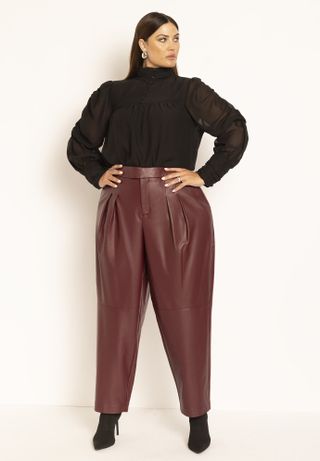 Eloquii + Pleat Detail Tapered Faux Leather Pant