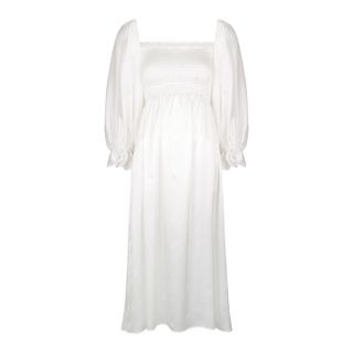Sleeper + Atlanta White Off-the-Shoulder Silk Midi Dress