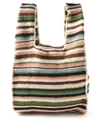 Alanua + Beach Break Striped Cotton-Crochet Tote Bag