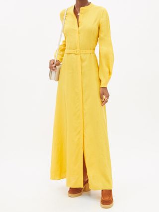 Gabriela Hearst + Massey Belted Aloe-Linen Voile Maxi Dress