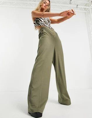 4th & Reckless + Wide Leg Trousers With Button Details