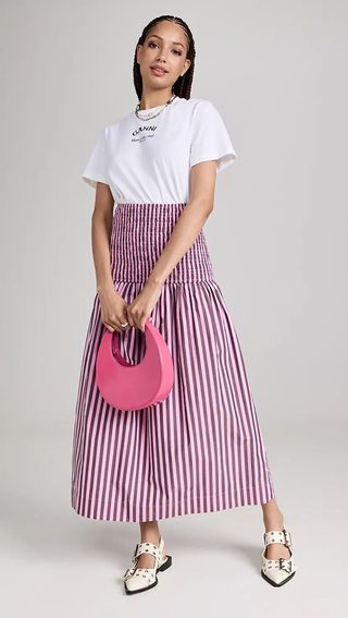 Ganni + Striped Cotton Smock Skirt