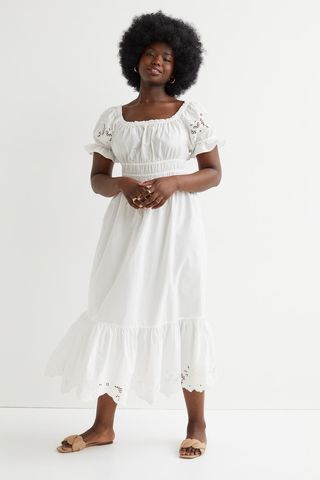 H&M + Off-the-Shoulder Dress With Eyelet Embroidery