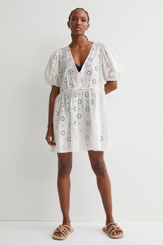 H&M + Puff-Sleeved Eyelet Embroidery Dress