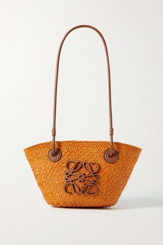 Loewe + + Paula's Ibiza Mini Leather-Trimmed Woven Raffia Tote