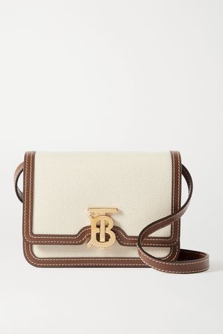 Burberry + Mini Leather-Trimmed Canvas Shoulder Bag