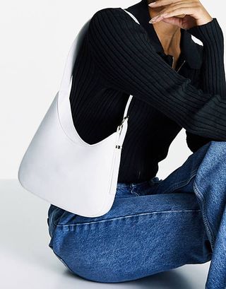 ASOS + Angled Shoulder Bag With Buckle in White