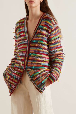 Chloé + Oversized Striped Cashmere and Wool-Blend Cardigan