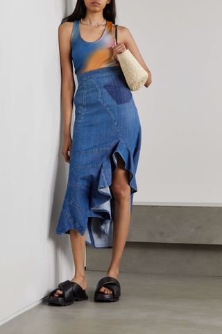 Loewe + Asymmetric Ruffled Denim Skirt
