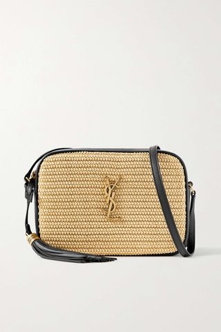 Saint Laurent + Lou Medium Raffia and Leather Shoulder Bag