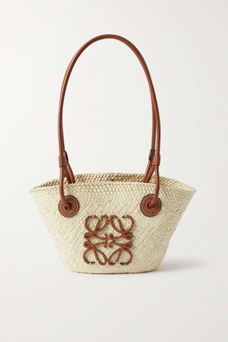 Loewe x Paula's Ibiza + Mini Leather-Trimmed Raffia Tote