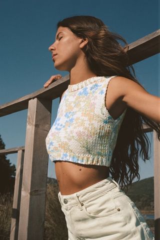 Zara + Floral Jacquard Knit Top