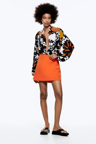 Zara + High-Waisted Short Skirt