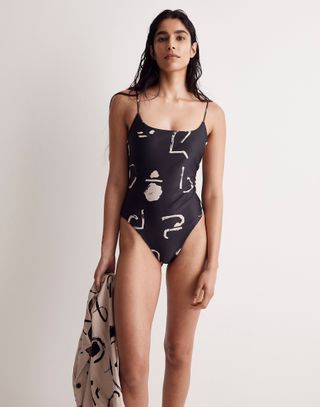 Madewell x Caroline Z + Spaghetti-Strap One-Piece Swimsuit in Abstract Alpha