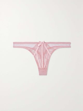 Agent Provocateur + Rozlyn Satin-Trimmed Tulle and Lace Thong