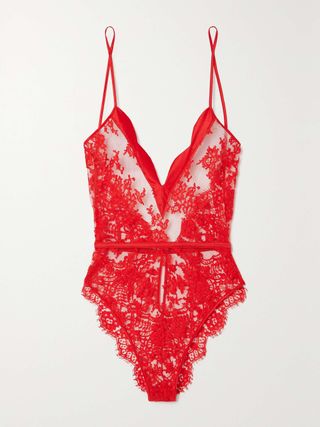 Coco De Mer + Marella Lace and Satin-Trimmed Embroidered Tulle Bodysuit