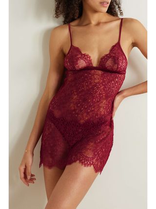 Coco De Mer + Astrantia Satin-Trimmed Corded Leavers Lace Chemise