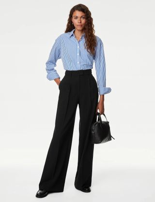 M&S Collection + Pleat Front Relaxed Wide Leg Trousers