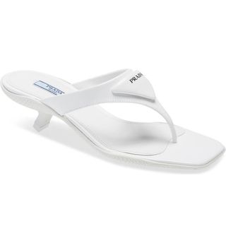 Prada + Logo Plaque Thong Sandals