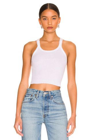 RE/DONE x Hanes + Cropped Rib Tank in Optic White