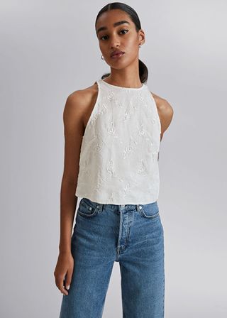 & Other Stories + Linen Round Neck Cropped Top