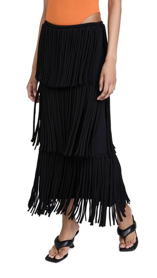 Proenza Schouler + Textured Knit Fringe Skirt