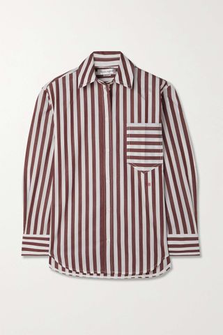Victoria Beckham + Oversized Embroidered Striped Cotton-Poplin Shirt