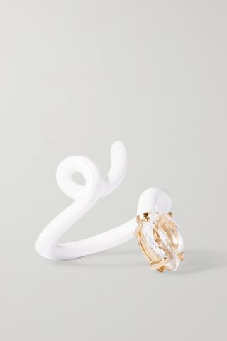 Bea Bongiasca + Baby Vine Tendril Gold, Enamel and Rock Crystal Pinky Ring
