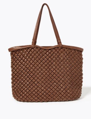 M&S + Leather Woven Tote Bag