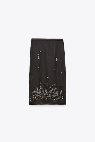 Zara + Jewel Trim Satin Effect Skirt Limited Edition