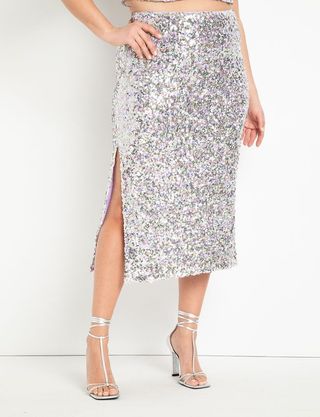 Eloquii + Sequin Midi Skirt With Side Slit