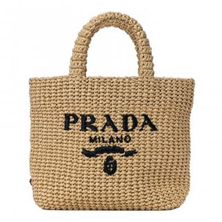 Prada + Raffia Logo Small Tote Naturale