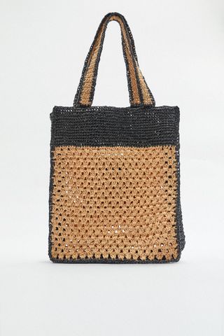 Zara + Contrast Woven Tote Bag