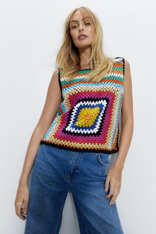 Warehouse + Crochet Knitted Top